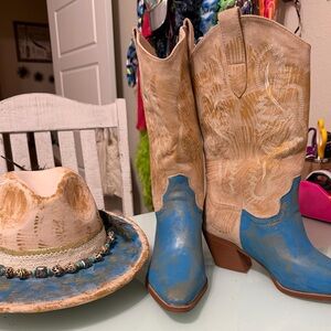 Blue and Tan Western Hat